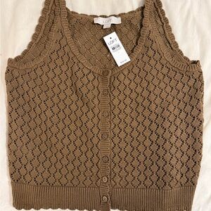 LOFT Taupe Knit Button-Front Tank